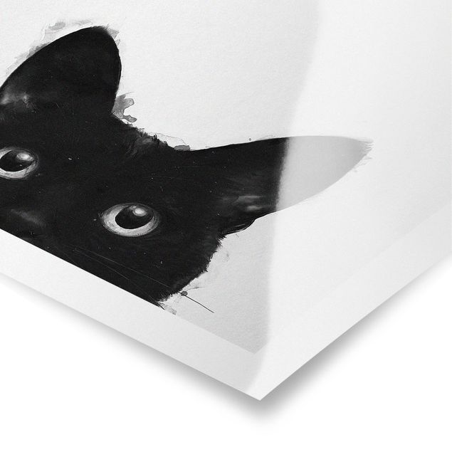 Poster - Illustration Schwarze Katze auf Weiß Malerei - Quadrat 1:1