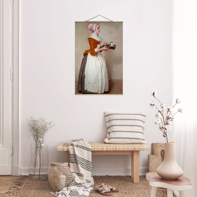 Stoffbild mit Posterleisten - Jean Etienne Liotard - Das Schokoladenmädchen - Hochformat 2:3