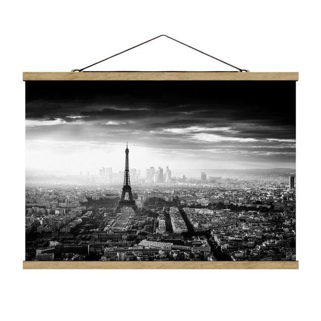 Stoffbild mit Posterleisten - Der Eiffelturm von Oben Schwarz-weiß - Querformat 3:2