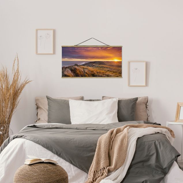 Stoffbild mit Posterleisten - Sonnenaufgang am Strand auf Sylt - Querformat 2:1