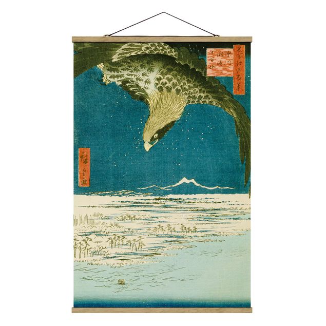 Stoffbild mit Posterleisten - Utagawa Hiroshige - Die Hunderttausend-Tsubo-Ebene - Hochformat 2:3