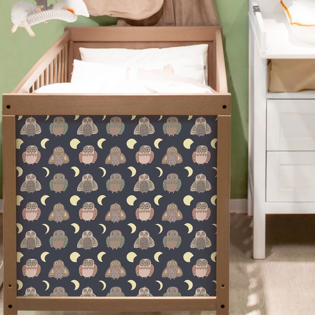 Möbelfolie Kinderzimmer - Nachteulen-Muster mit Mondphasen