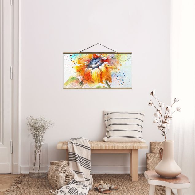 Stoffbild mit Posterleisten - Painted Sunflower - Querformat 2:1