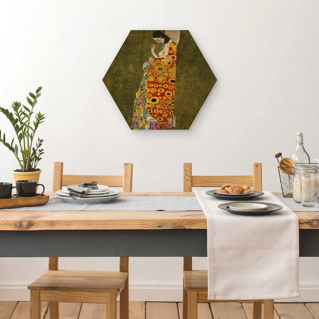 Hexagon Bild Holz - Gustav Klimt - Die Hoffnung II
