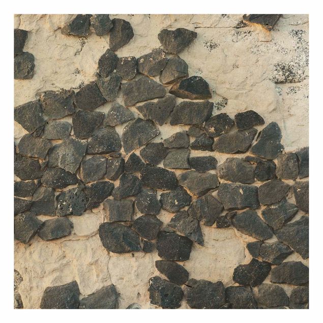 Holzbild - Mauer mit Schwarzen Steinen - Quadrat 1:1