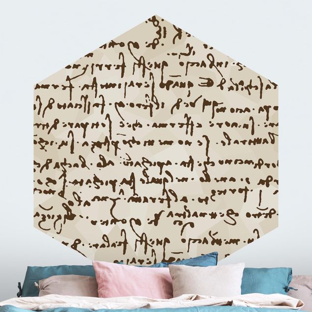 Hexagon Mustertapete selbstklebend - Da Vinci Manuskript