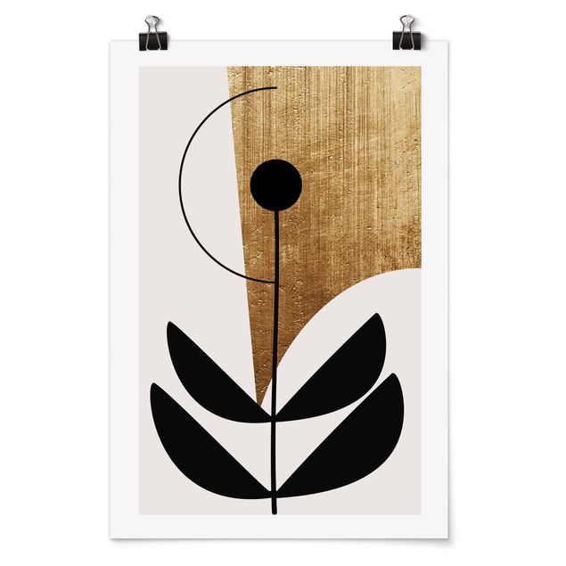 Poster - Abstrakte Formen - Blume Gold - Hochformat 3:2
