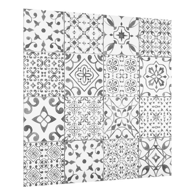 Glas Spritzschutz - Musterfliesen Grau Weiß - Quadrat - 1:1