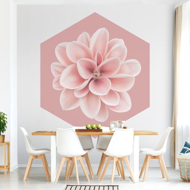 Hexagon Mustertapete selbstklebend - Dahlie auf Blush Rosa