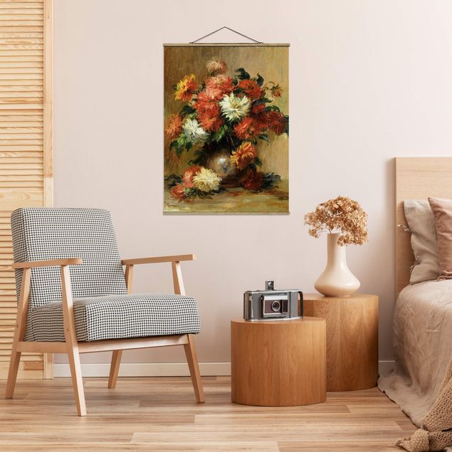 Stoffbild mit Posterleisten - Auguste Renoir - Stillleben mit Dahlien - Hochformat 3:4
