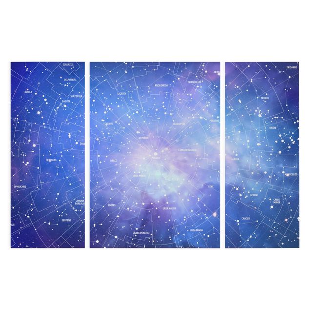 Leinwandbild 3-teilig - Sternbild Himmelkarte - Tryptichon