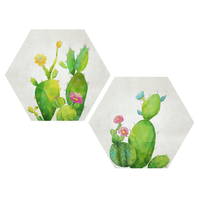 Hexagon Bild Forex 2-teilig - Kaktusfamilie Set I