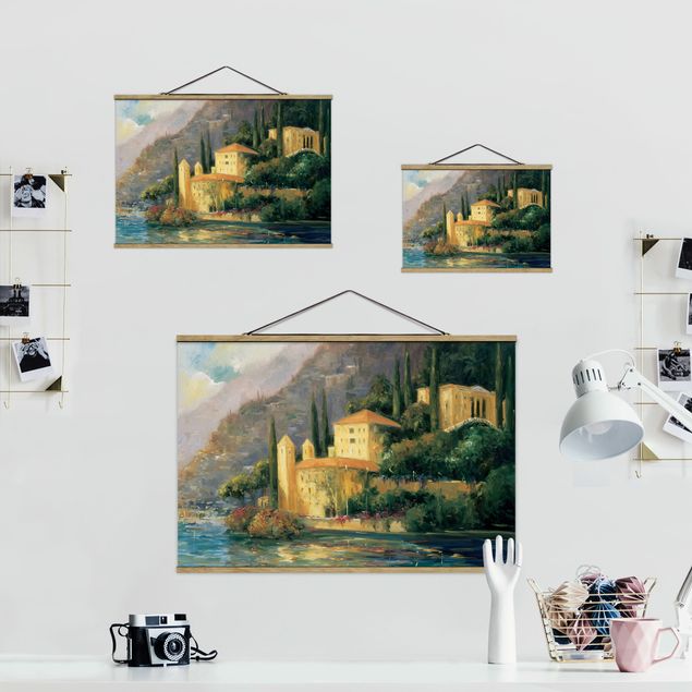 Stoffbild mit Posterleisten - Italienische Landschaft - Landhaus - Querformat 3:2