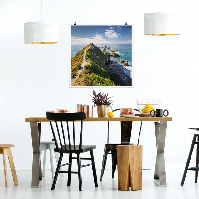 Poster - Nugget Point Leuchtturm und Meer Neuseeland - Quadrat 1:1