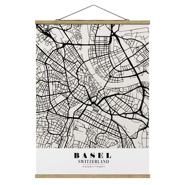 Stoffbild mit Posterleisten - Stadtplan Basel - Klassik - Hochformat 3:4