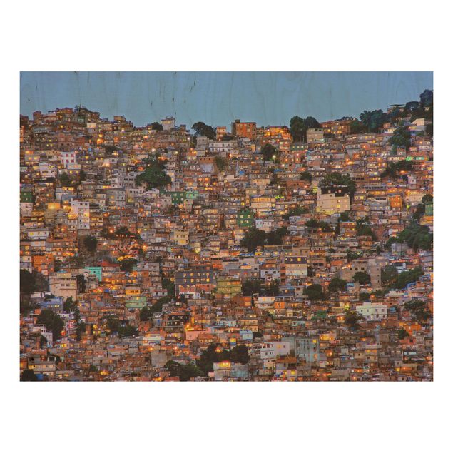 Holzbild - Rio de Janeiro Favela Sonnenuntergang - Querformat 3:4