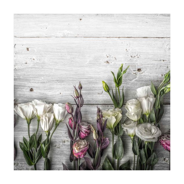Teppich grau Tulpen-Rose Shabby Holzoptik