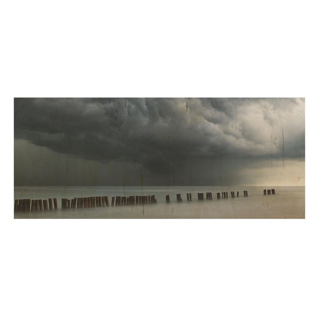 Holzbild - Sturmwolken über der Ostsee - Panorama