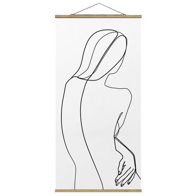 Stoffbild mit Posterleisten - Line Art Rücken Frau Schwarz Weiß - Hochformat 1:2