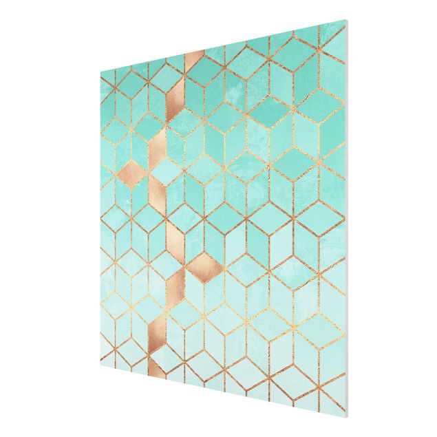 Forex Fine Art Print - Türkis Weiß goldene Geometrie - Quadrat 1:1