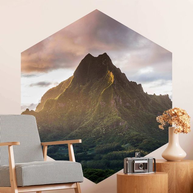 Hexagon Fototapete selbstklebend - Der Berg