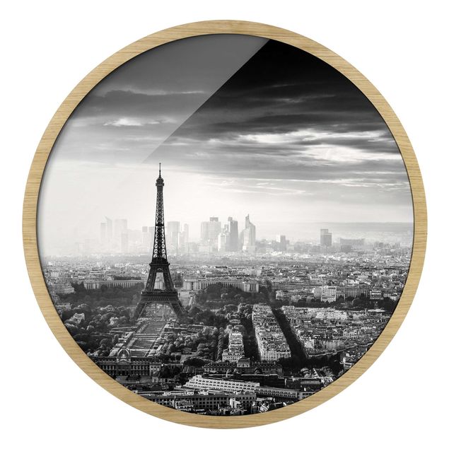 Rundes Gerahmtes Bild - Der Eiffelturm von Oben Schwarz-weiß
