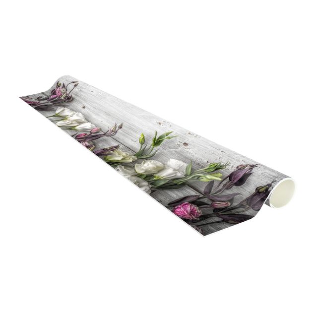 Teppich Dschungel Tulpen-Rose Shabby Holzoptik