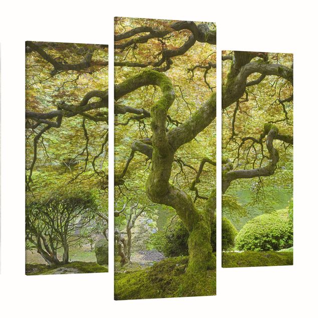 Leinwandbild 3-teilig - Grüner Japanischer Garten - Galerie Triptychon