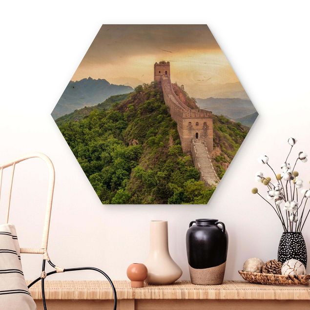 Hexagon Bild Holz - Die unendliche Mauer von China