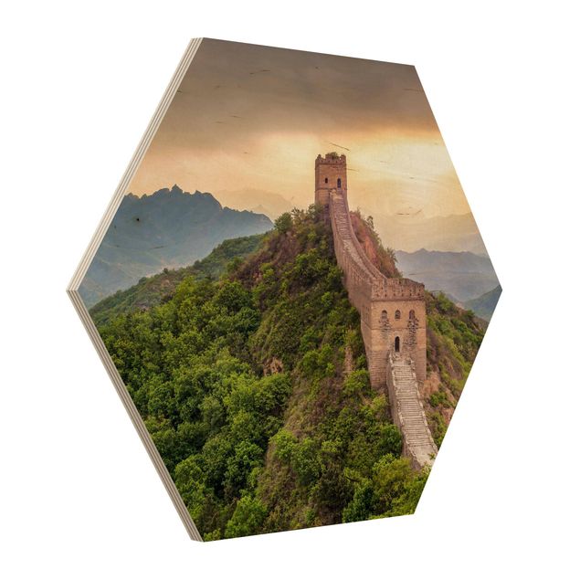 Hexagon Bild Holz - Die unendliche Mauer von China