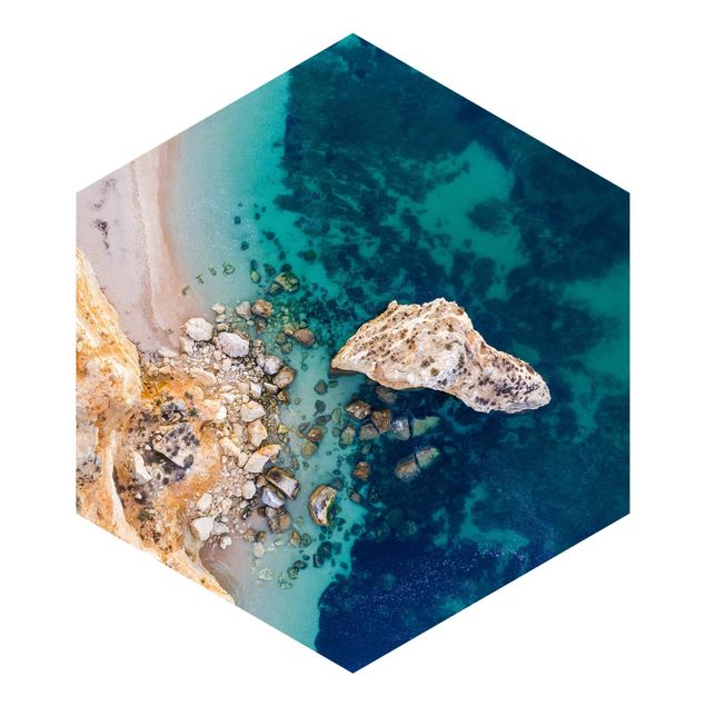 Hexagon Fototapete selbstklebend - Draufsicht Küstenlandschaft