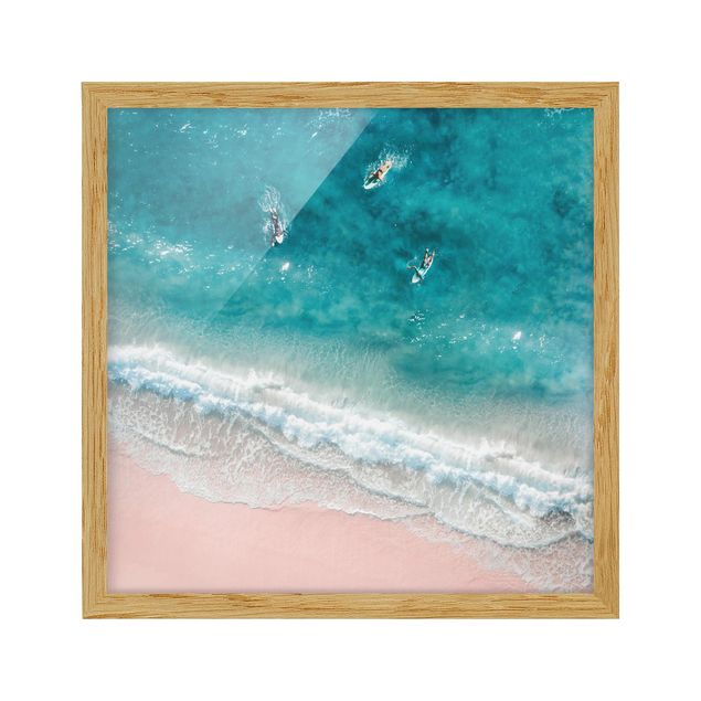 Bild mit Rahmen - Drei Surfer paddeln zum Ufer - Quadrat - 1:1