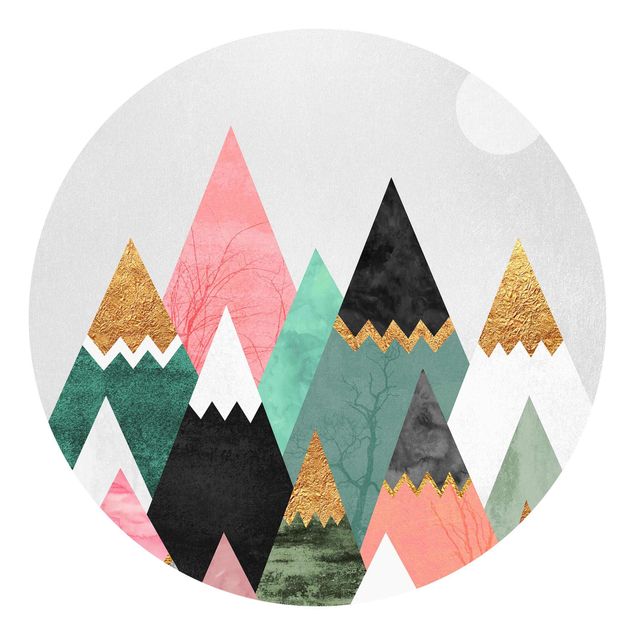 Runde Tapete selbstklebend - Dreieckige Berge mit Goldspitzen