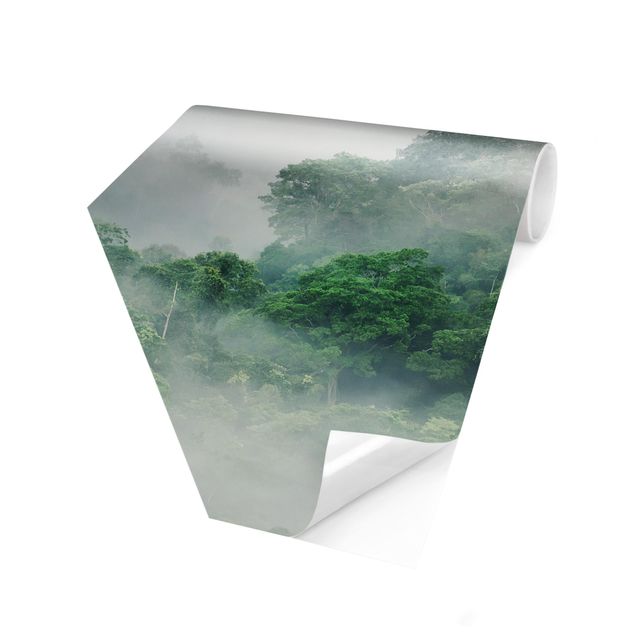 Hexagon Mustertapete selbstklebend - Dschungel im Nebel