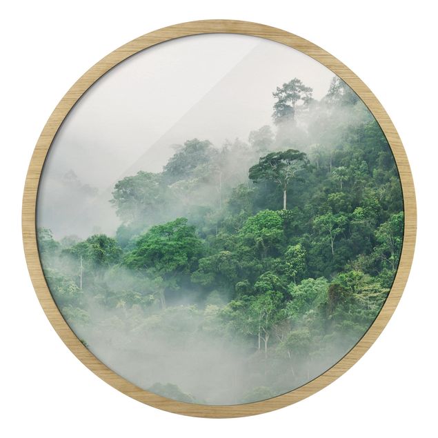 Rundes Gerahmtes Bild - Dschungel im Nebel
