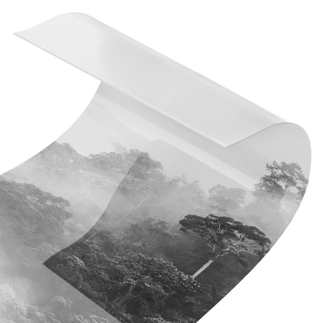 Duschrückwand - Dschungel im Nebel Schwarz-Weiß