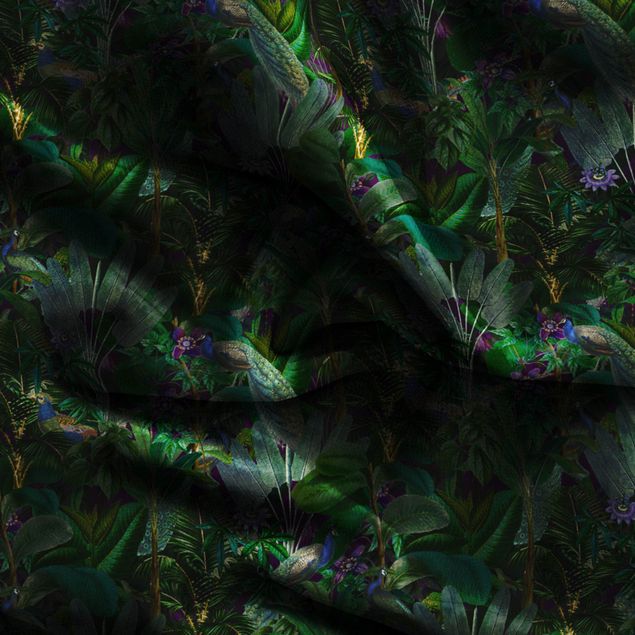 Vorhänge Muster Dschungelblätter mit Pfauen