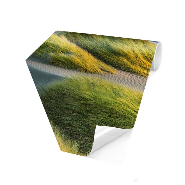 Hexagon Mustertapete selbstklebend - Dünen und Gräser am Meer