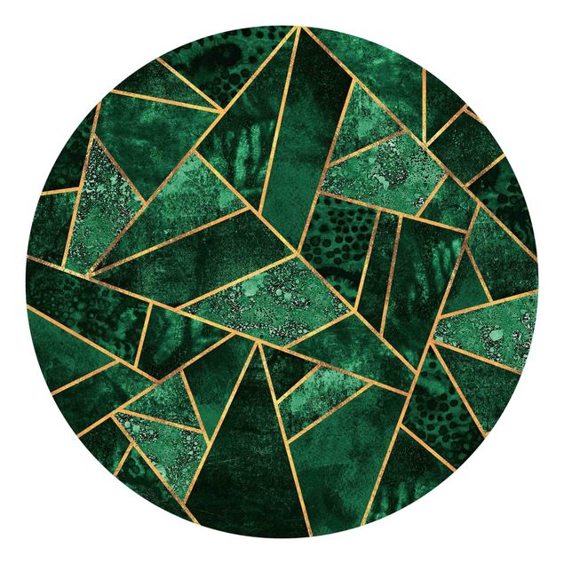 Runde Tapete selbstklebend - Dunkler Smaragd mit Gold