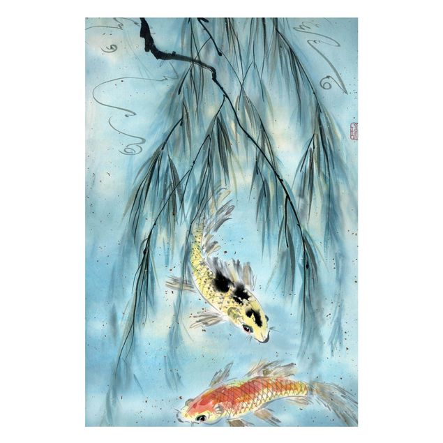Magnettafel - Japanische Aquarell Zeichnung Goldfische II - Memoboard Hochformat 3:2