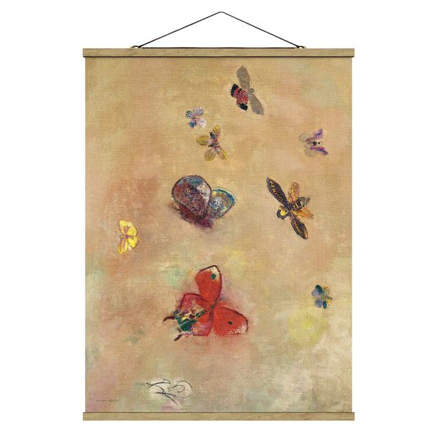 Stoffbild mit Posterleisten - Odilon Redon - Bunte Schmetterlinge - Hochformat 3:4