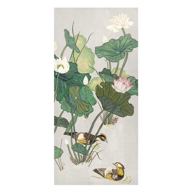 Magnettafel - Vintage Illustration Lotusblüten im Teich - Memoboard Panorama Hochformat 2:1