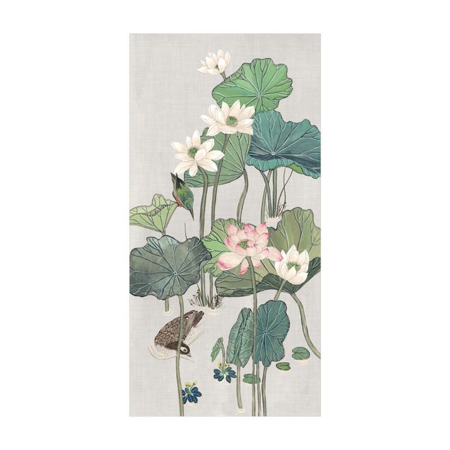Teppich grün Vintage Illustration Lotusblüten im Teich II