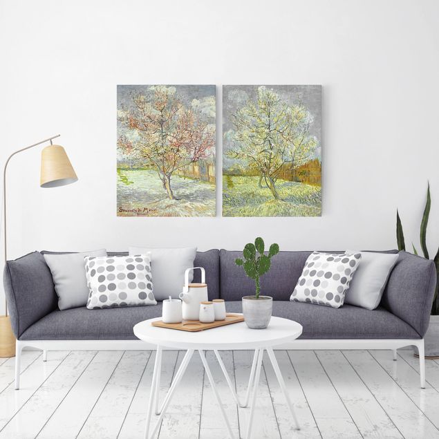 Leinwandbild 2-teilig - Vincent van Gogh - Blühende Pfirsichbäume im Garten - Hoch 3:4