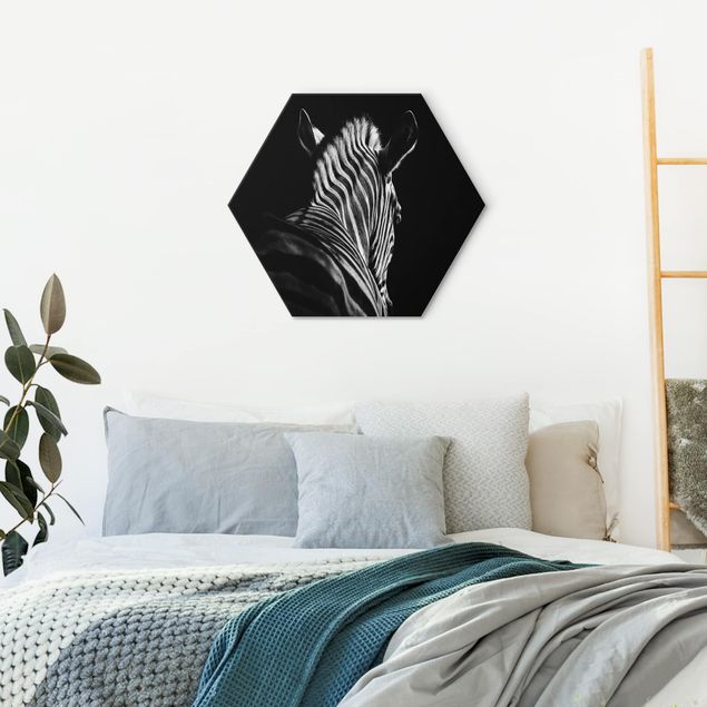Hexagon Bild Alu-Dibond - Dunkle Zebra Silhouette