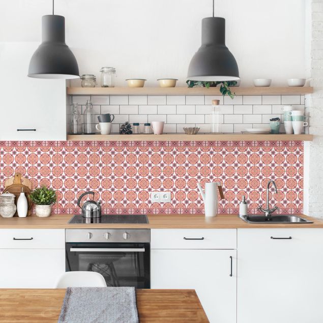 Küchenrückwand - Geometrischer Fliesenmix Kreise Orange