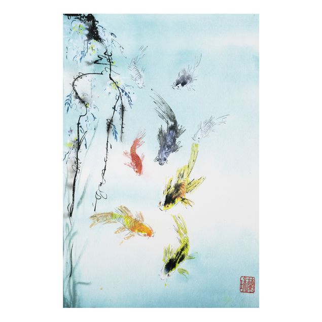 Forex Fine Art Print - Japanische Aquarell Zeichnung Goldfische I - Hochformat 3:2