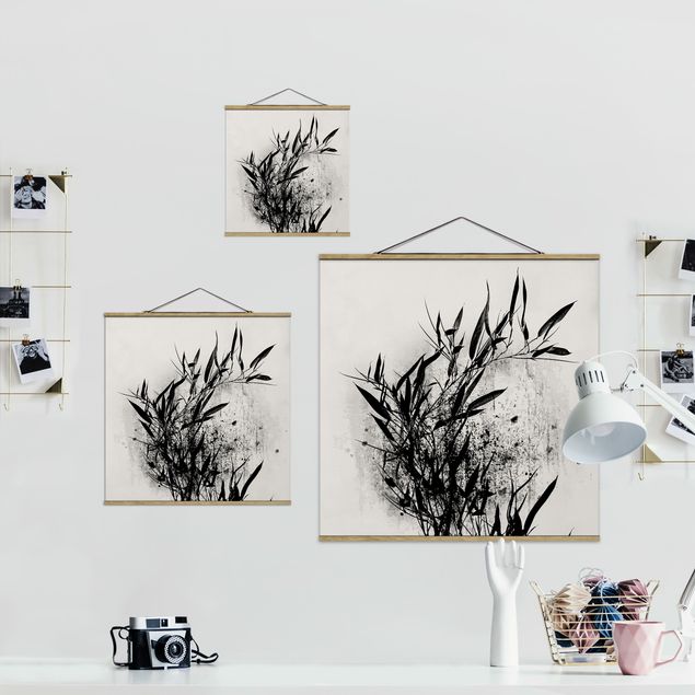Stoffbild mit Posterleisten - Grafische Pflanzenwelt - Schwarzer Bambus - Quadrat 1:1