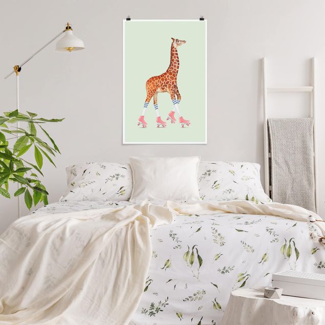 Poster - Jonas Loose - Giraffe mit Rollschuhen - Hochformat 3:2