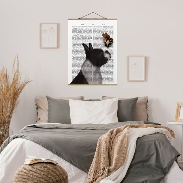 Stoffbild mit Posterleisten - Tierlektüre - Terrier mit Eis - Hochformat 3:4